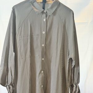 Amazon Women's Black and White Striped Button Down Shirt